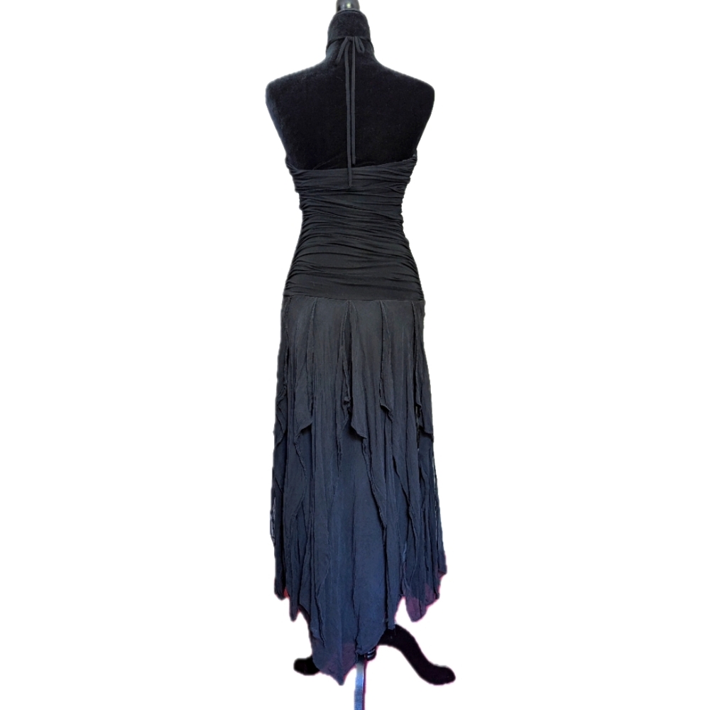 Designer Asymmetrical Black Ruffle And Ruche Dress - Picture 5 of 6